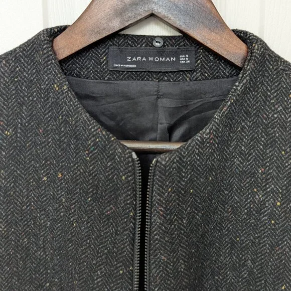 Zara Collarless Wool Winter Coat (size S) - Picture 3 of 4